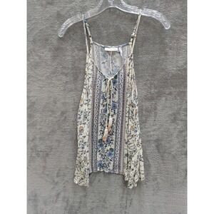 Boho Floral Tassel Tank Top Womens Large Adjustable Straps Rayon Festival